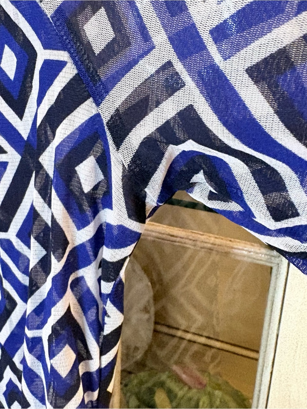 INC International Concepts Blue Geometric Sequin Peasant Blouse - Picture 7 of 9